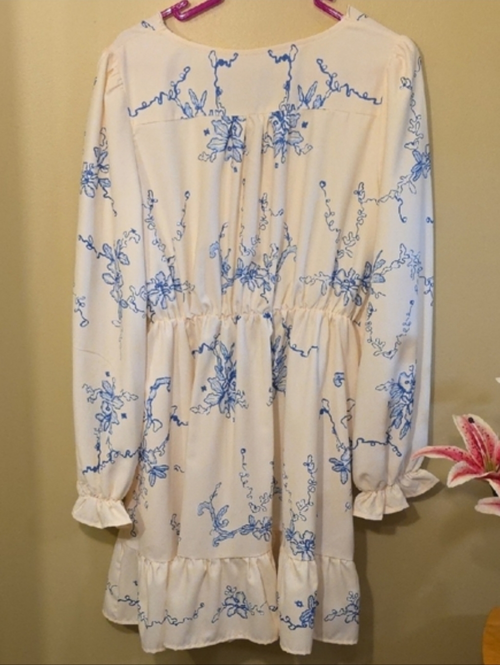 Cupshe Boho Orchids Ruffuled Mini Dress, Blue & Cream - Picture 9 of 13